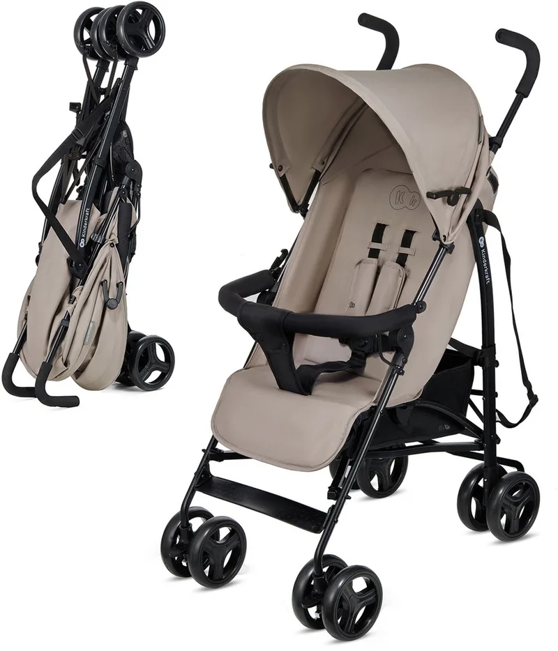 TIK Kinderwagen – Lichtgewicht 6,5 kg – Verstelbare Rugleuning & Duwbeugel – Zwenkwielen – Snel Opvouwbaar van Kinderkraft in Beige – productfoto