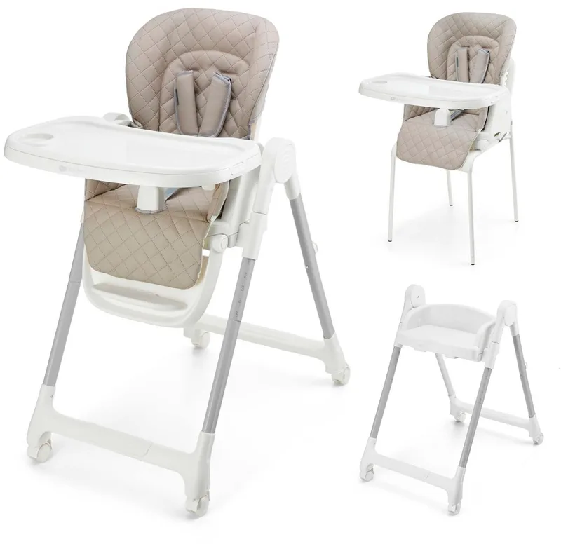 TULO 3-in-1 Meegroei Kinderstoel - Voor 6 Maanden tot 25 kg - Verstelbare Hoogte, Rugleuning en Voetsteun - Afneembare Tafel en 5-Puntsgordel van Kinderkraft in Beige – productfoto