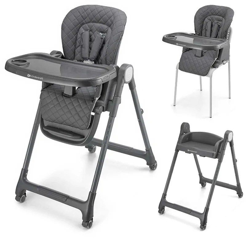 TULO 3-in-1 Meegroei Kinderstoel - Voor 6 Maanden tot 25 kg - Verstelbare Hoogte, Rugleuning en Voetsteun - Afneembare Tafel en 5-Puntsgordel van Kinderkraft in Grijs – productfoto
