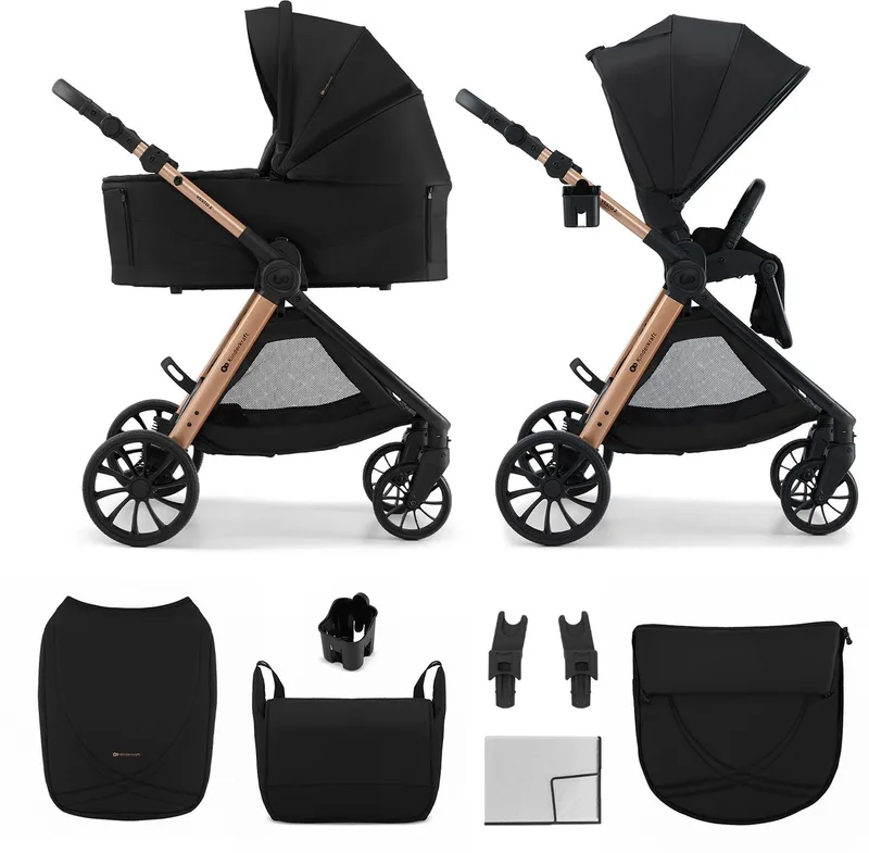 VESTO 2 – 2-in-1 kinderwagen – Omkeerbare zitting + 5-punts – Reiswieg 3-zone ventilatie – Accessoireset by Kinderkraft in Zwart – product photo