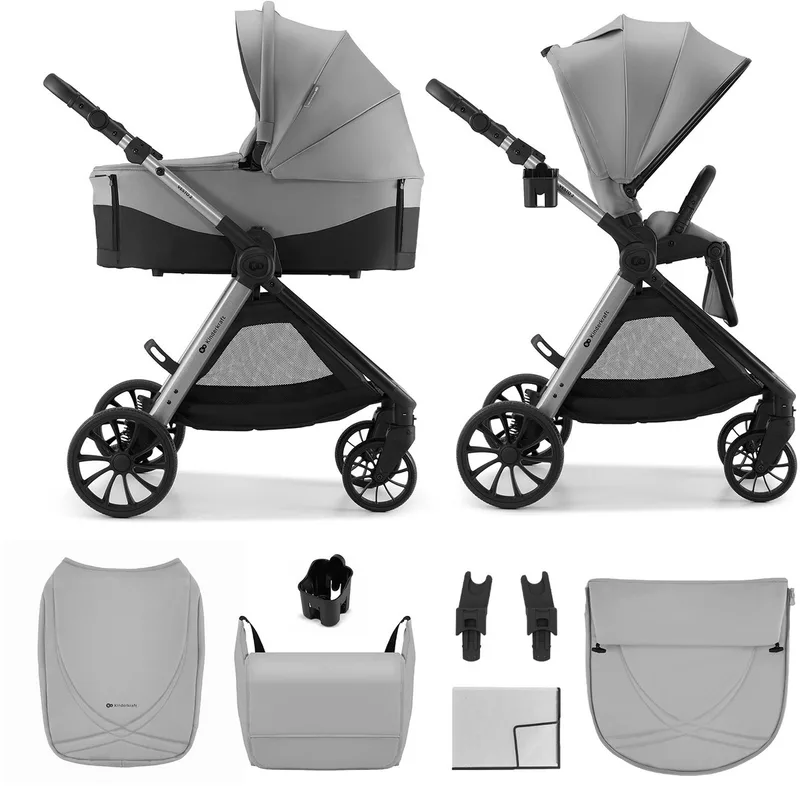 VESTO 2 – 2-in-1 kinderwagen – Reiswieg EN1466 draagbaar – Memory buttons 1-hand wissel – tot 22 kg van Kinderkraft in Grijs – productfoto