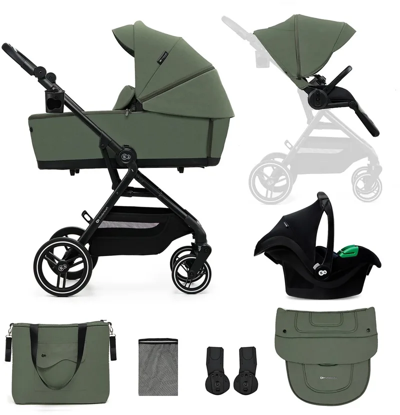 YOXI 3-in-1 Kinderwagen – Van Geboorte tot 22 kg – Reiswieg, Wandelzitje & MINK PRO i-Size Autostoel de Kinderkraft en Groen – photo produit