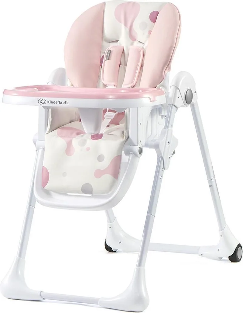 YUMMY Hoge Kinderstoel – Ergonomisch & Verstelbaar – Opvouwbaar met Voetensteun en Dubbel Eetblad de Kinderkraft en Roze – photo produit