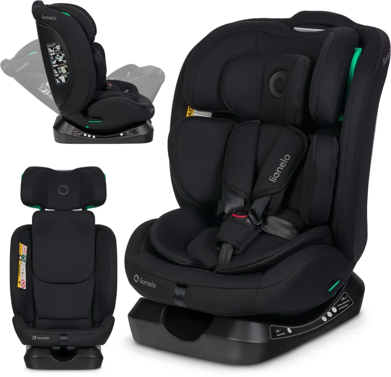 Aart i-Size Autostoel 4in1 – 40-150 cm (0-12 jaar) – Universeel, Geschikt voor Elke Auto – RWF & FWF – Achterwaarts tot 105 cm – Installatie met Autogordel – Memory Foam Hoofdsteun – 13 Standen – Kantelbaar – R129 by Lionelo in Zwart – product photo