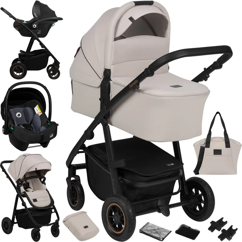 Amber Plus 3-in-1 - Kinderwagen - Reiswieg - Autostoeltje - XXL Ventilatie by Lionelo in Beige – product photo