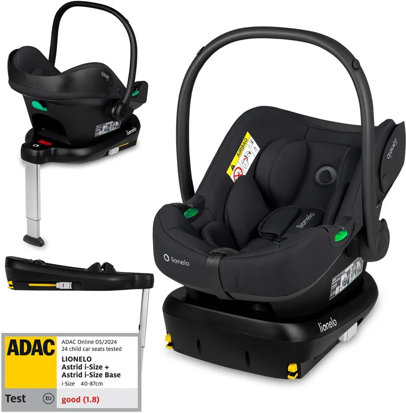 Astrid i-Size SET – Autostoeltje 40–87 cm + ISOFIX-Basis – ADAC Getest – R129 i-Size – Memory Foam – Verstelbare Hoofdsteun – Zijdelingse Bescherming – Dri-Seat – Lichtgewicht – Universeel Compatibel de Lionelo en Zwart – photo produit