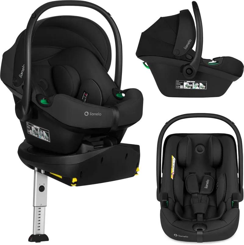 Astrid i-Size Set Plus – Autostoel met 180° Draaibare ISOFIX Base – Baby Autostoeltje 40-87 cm tot 13 kg – RWF – Steunpoot – ADAC 5 Sterren Veiligheid – Memory Foam – Dri-Seat – R129 i-Size by Lionelo in Zwart – product photo