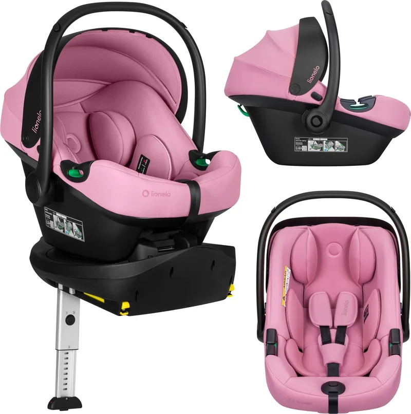 Astrid i-Size Set Plus – Autostoel met 180° Draaibare ISOFIX Base – Baby Autostoeltje 40-87 cm tot 13 kg – RWF – Steunpoot – ADAC 5 Sterren Veiligheid – Memory Foam – Dri-Seat – R129 i-Size by Lionelo in Roze – product photo