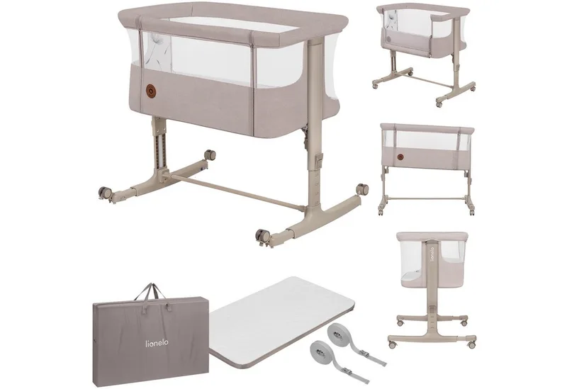 Baby-Reisebett AURORA, 3-in-1: Beistellbett, Babywiege, freistehendes Babybett van Lionelo in Beige – productfoto