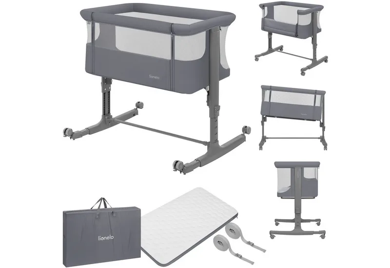 Baby-Reisebett AURORA, 3-in-1: Beistellbett, Babywiege, freistehendes Babybett van Lionelo in Grau – productfoto