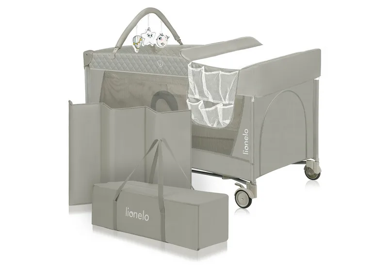 Baby-Reisebett FLOWER, 4in1:Laufstall Baby, Wickeltisch, Zwei Matratzenaufhängungshöhen van Lionelo in Beige – productfoto