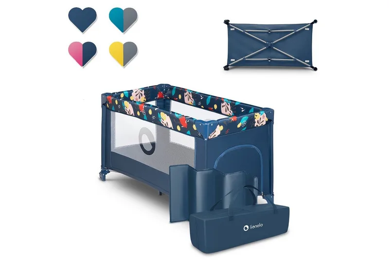 Baby-Reisebett Stefi, 120x60 cm Tragetasche Klappbaren Seiteneingang van Lionelo in Blau – productfoto