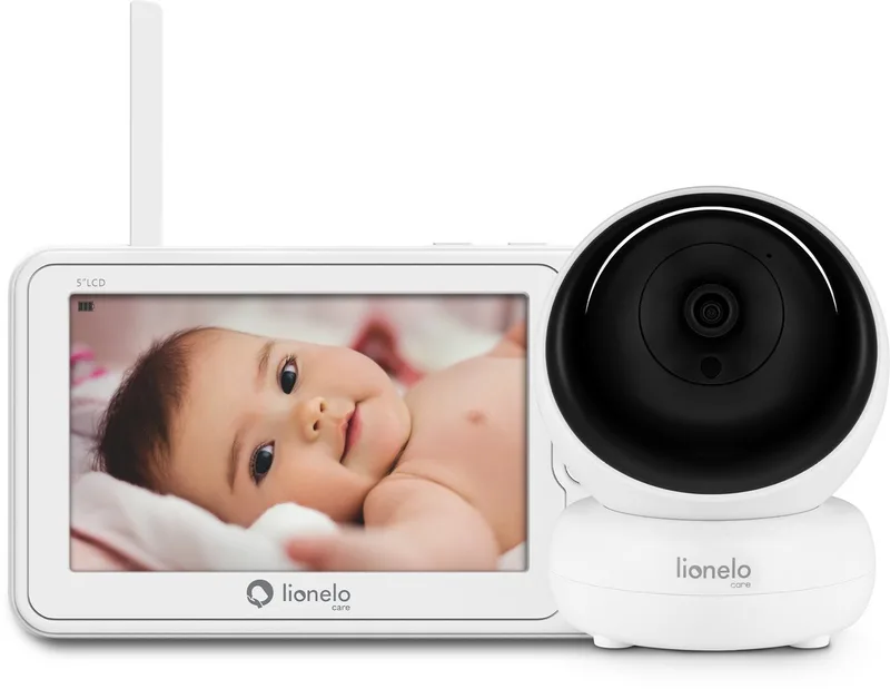 Babyline 8.3 – Babyfoon met Camera – 5” Full HD Scherm – 360° Draaibare Camera – Nachtzicht – VOX Functie – 2-Weg Audio – Opname tot 128 GB – Temperatuursensor – Bereik tot 200 m – 8 Uur Batterijduur by Lionelo in Wit – product photo