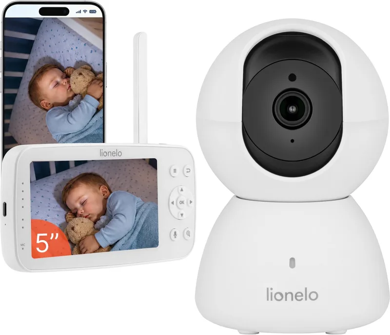 Babyline 8.4 Babyfoon met Camera – 5 Inch Monitor en Smartphone App – Full HD 1080p – WiFi Baby Monitor – Huil-, Bewegings- en Geluidsdetectie – Night Vision – Tweeweg Communicatie – Tot 300 m Bereik van Lionelo in Wit – productfoto