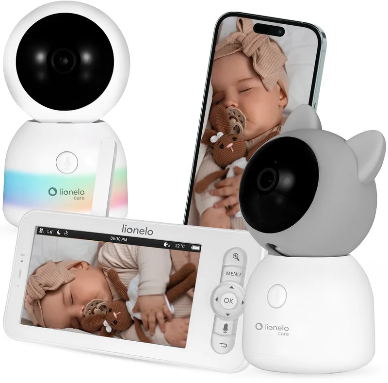 Babyline 9.2 AI - Babyfoon met AI - Full HD camera - Nachtlampje - Huildetectie - Bewegingsdetectie - Temperatuur- en vochtigheidssensor - Tweeweg communicatie - VOX modus - App-connectiviteit - Voedingsherinnering van Lionelo in 9.2 AI – productfoto
