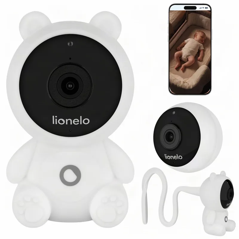 Babyline Smart 2.0 Babyfoon met Camera – WiFi Babycamera met App – Full HD 1080p – Bewegings- & Huildetectie – Nachtzicht – Tweerichtingsaudio – Witte Ruis – Temperatuursensor – Berenhoes – MicroSD 128 GB de Lionelo en Wit – photo produit