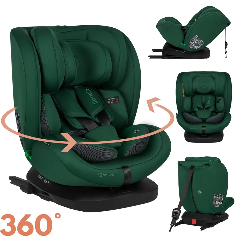Bastiaan i-Size 4in1 Autostoel ISOFIX 360° Draaibaar – Van Geboorte tot 12 Jaar (40-150 cm) – RWF & FWF – Top Tether – Memory Foam – SideProtect – Brede Comfortzitting – i-Size by Lionelo in Groen – product photo