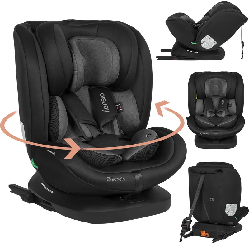 Bastiaan i-Size 4in1 Autostoel ISOFIX 360° Draaibaar – Van Geboorte tot 12 Jaar (40-150 cm) – RWF & FWF – Top Tether – Memory Foam – SideProtect – Brede Comfortzitting – i-Size by Lionelo in Zwart – product photo
