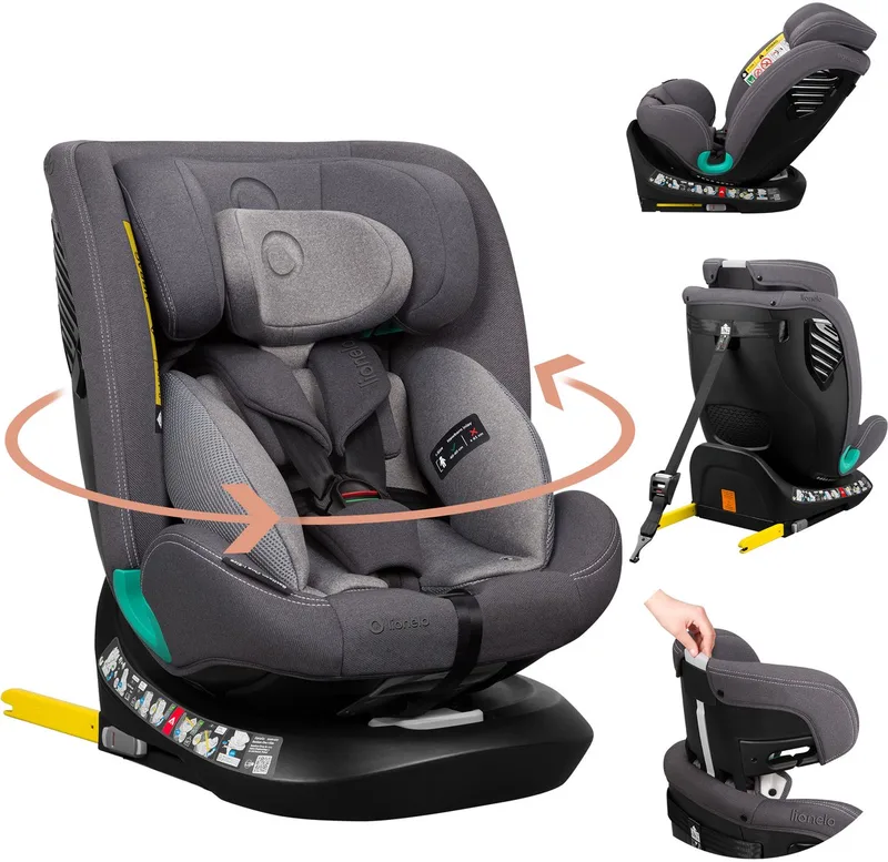 Bastiaan One - i-Size Autostoeltje 4in1 - 360° EasyTurn - ISOFIX & TopTether - Groep 0-1-2-3 - 40-150cm - R129 Goedgekeurd - Geavanceerde Zijbescherming - Memory Foam Hoofdsteun - 13-standen Verstelbaar - 4-traps Rugleuning - DriSeat Inzet van Lionelo in Grijs – productfoto
