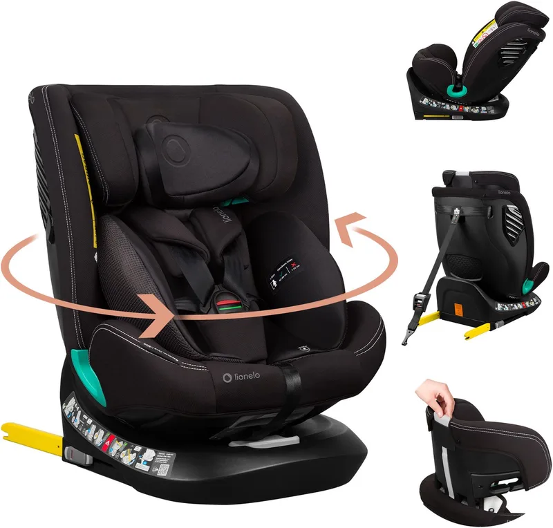 Bastiaan One i‑Size Autostoel – 4-in-1 ISOFIX & Top Tether – Achterwaarts & Voorwaarts – 360° Draaibare EasyTurn Basis – Verstelbare Hoofdsteun & Memory Foam – 40–150 cm – Lange Gebruik & Hoog Veiligheidsniveau by Lionelo in Zwart – product photo