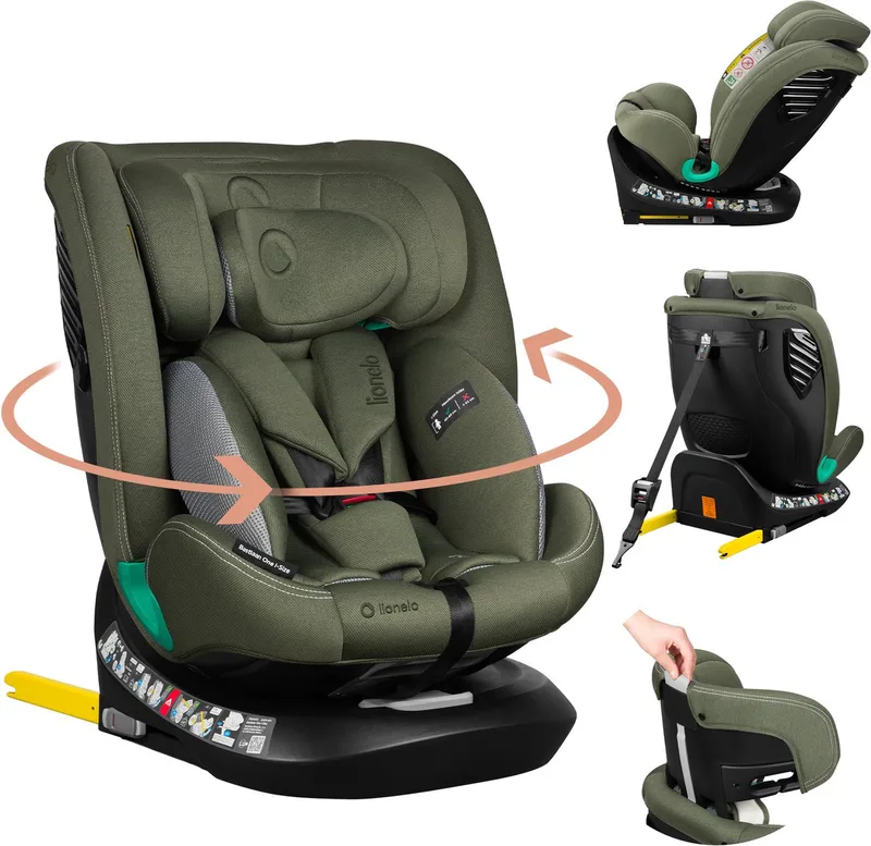Bastiaan One i‑Size Autostoel – 4-in-1 ISOFIX & Top Tether – Achterwaarts & Voorwaarts – 360° Draaibare EasyTurn Basis – Verstelbare Hoofdsteun & Memory Foam – 40–150 cm – Lange Gebruik & Hoog Veiligheidsniveau de Lionelo en Groen – photo produit