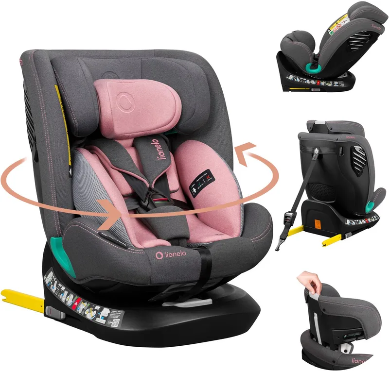 Bastiaan One i‑Size Autostoel – 4-in-1 ISOFIX & Top Tether – Achterwaarts & Voorwaarts – 360° Draaibare EasyTurn Basis – Verstelbare Hoofdsteun & Memory Foam – 40–150 cm – Lange Gebruik & Hoog Veiligheidsniveau by Lionelo in Grijs – product photo