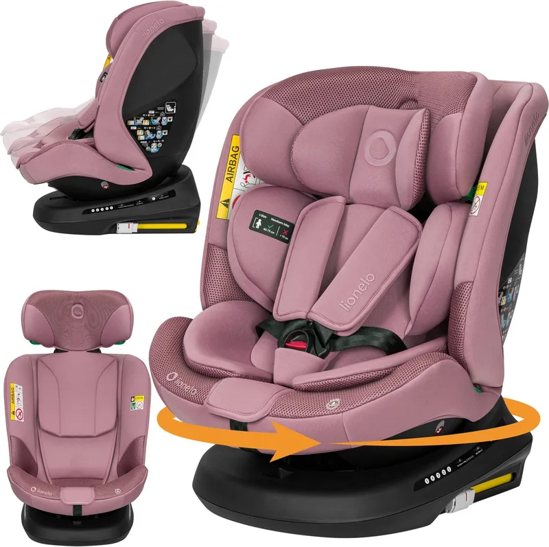 Bastiaan Plus i-Size 4in1 Autostoel ISOFIX 360° Draaibaar – Van Geboorte tot 12 Jaar (40-150 cm) – RWF & FWF – Elektronische Top Tether-Controle – Dri-Seat – 12-Standen Hoofdsteun – 5 Ligstanden – Brede Comfortzitting – i-Size van Lionelo in Roze – productfoto