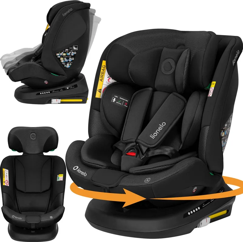 Bastiaan Plus i-Size 4in1 Autostoel ISOFIX 360° Draaibaar – Van Geboorte tot 12 Jaar (40-150 cm) – RWF & FWF – Elektronische Top Tether-Controle – Dri-Seat – 12-Standen Hoofdsteun – 5 Ligstanden – Brede Comfortzitting – i-Size van Lionelo in Zwart – productfoto