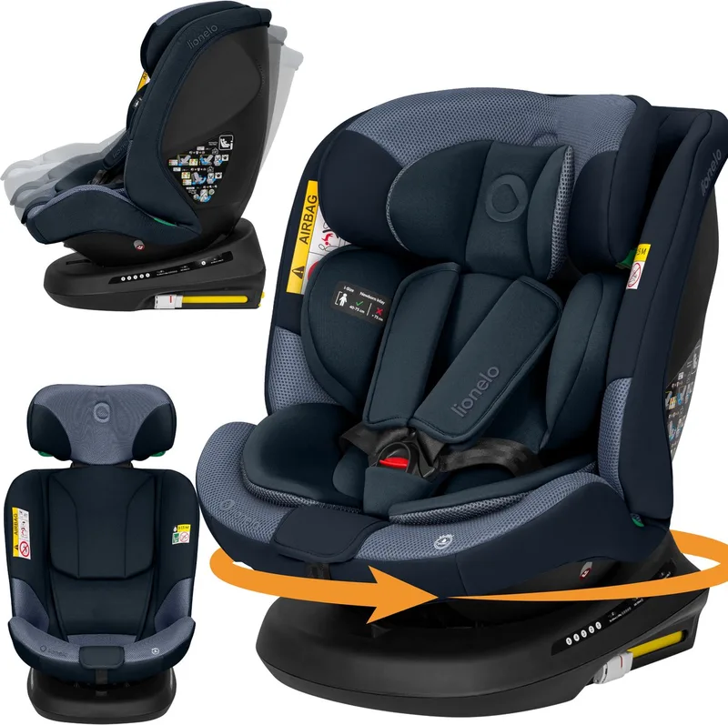 Bastiaan Plus i-Size 4in1 Autostoel ISOFIX 360° Draaibaar – Van Geboorte tot 12 Jaar (40-150 cm) – RWF & FWF – Elektronische Top Tether-Controle – Dri-Seat – 12-Standen Hoofdsteun – 5 Ligstanden – Brede Comfortzitting – i-Size van Lionelo in Blauw – productfoto