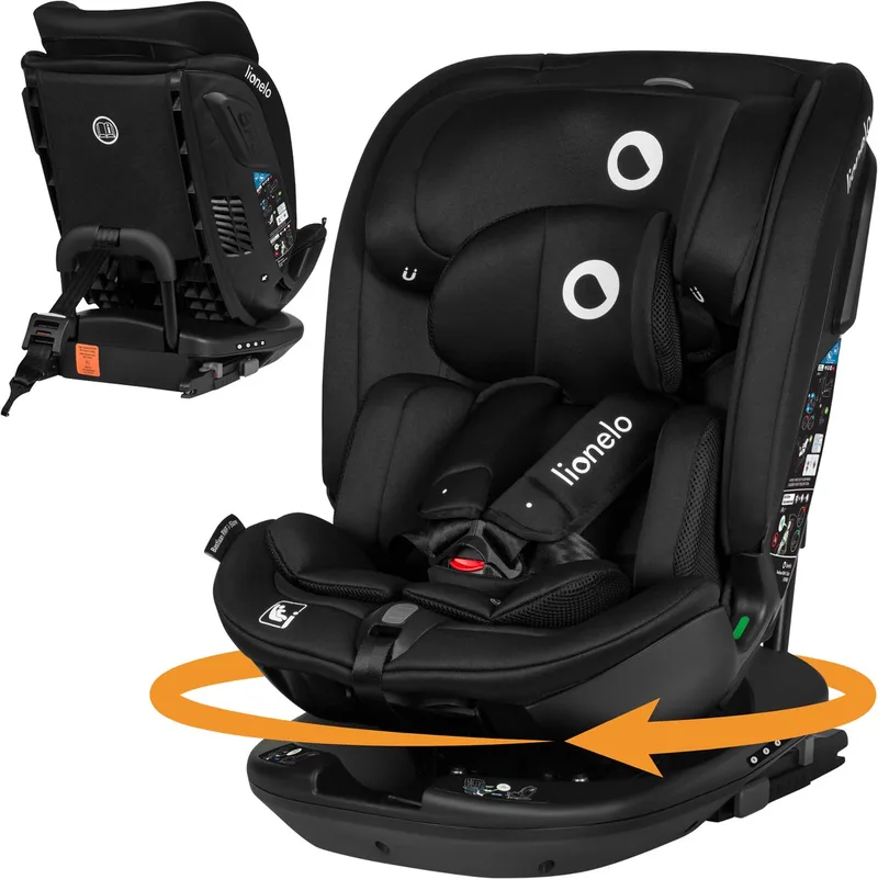 Bastiaan RWF i-Size Autostoel 0-36 kg – ISOFIX – 360° Draaibaar – i-Size R129 – Achterwaarts & Voorwaarts – Zijbescherming – Tri-Guard Hoofdsteun – Vanaf Geboorte tot 12 Jaar van Lionelo in Zwart – productfoto