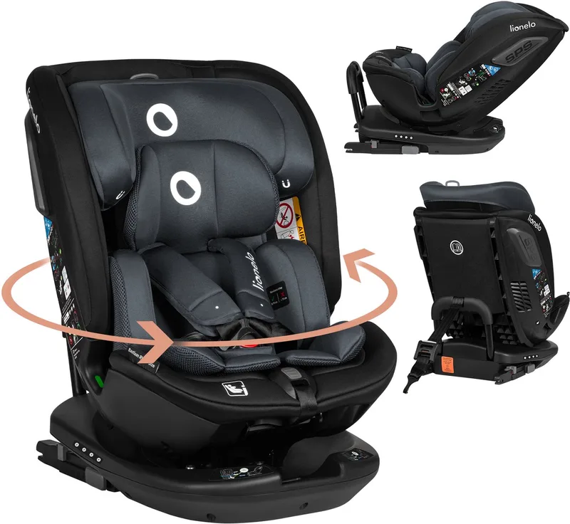 Bastiaan RWF i-Size Autostoel 0-36 kg – ISOFIX – 360° Draaibaar – i-Size R129 – Achterwaarts & Voorwaarts – Zijbescherming – Tri-Guard Hoofdsteun – Vanaf Geboorte tot 12 Jaar van Lionelo in Zwart – productfoto