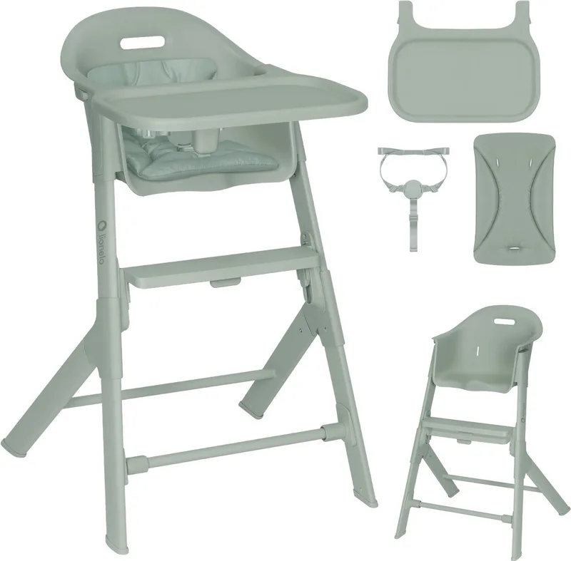 Beny – Hoge Kinderstoel 6–36 Maanden – 3-puntsgordel – Verstelbaar Dienblad & Voetsteun – Wasbare Inleg – Compact & Lichtgewicht de Lionelo en Groen – photo produit