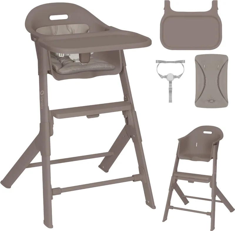 Beny – Hoge Kinderstoel 6–36 Maanden – 3-puntsgordel – Verstelbaar Dienblad & Voetsteun – Wasbare Inleg – Compact & Lichtgewicht by Lionelo in Beige – product photo