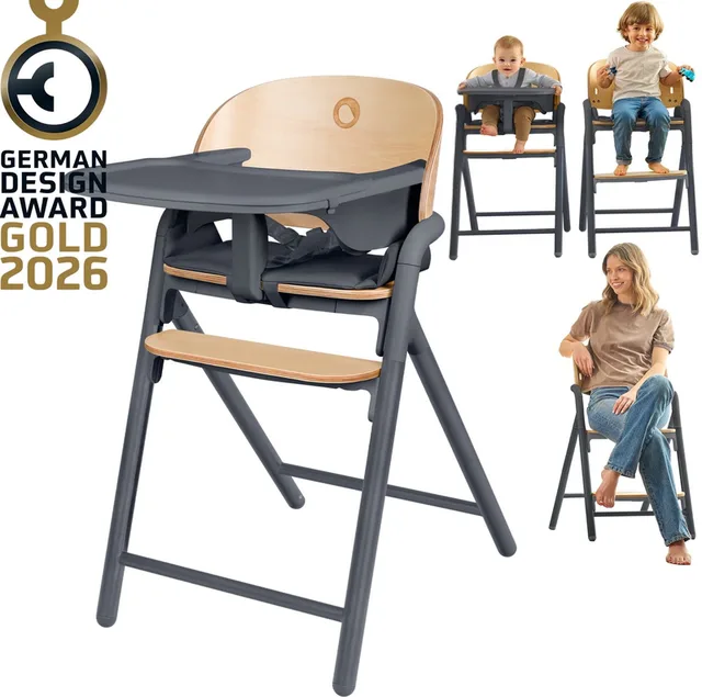 Celia 3-in-1 Houten Kinderstoel – Van Baby tot Volwassene – Verstelbare Zitting & Voetsteun – 5-punts Gordel – Eco-leer Bekleding – Inclusief BabySet & Eetblad – Draagvermogen tot 110 kg
