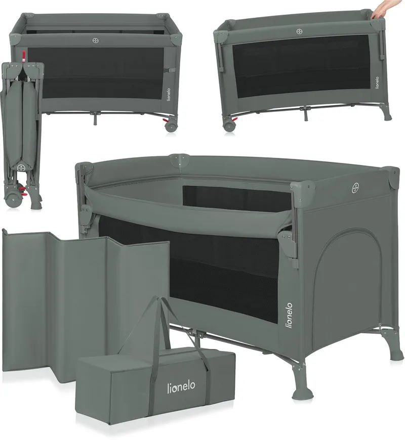 Ellen Reisbedje 3 in 1 – Aanschuifbedje, Baby- & Peuterbed - Co-Sleeper – Campingbed – 2 Matrasposities – Opvouwbaar – Wieltjes met Rem – Inclusief Draagtas – Tot 15 kg van Lionelo in Groen – productfoto
