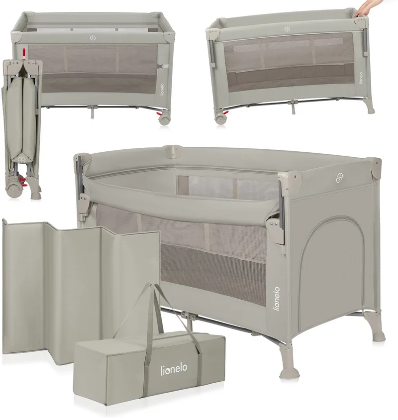 Ellen Reisbedje 3 in 1 – Aanschuifbedje, Baby- & Peuterbed - Co-Sleeper - Campingbed – 2 Matrasposities – Opvouwbaar – Wieltjes met Rem – Inclusief Draagtas – Tot 15 kg van Lionelo in Beige – productfoto