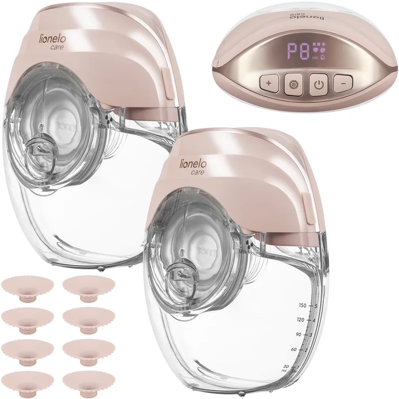 Fidi Free Slim Duo Dubbele Borstkolf Hands-Free – Set van 2 – Zeer Stil ≤40 dB – Driefasig Systeem met 8 Niveaus – Licht 214 g – 2×150 ml Tritan Reservoir – 8 Flenzen (17–24 mm) de Lionelo en Wit – photo produit