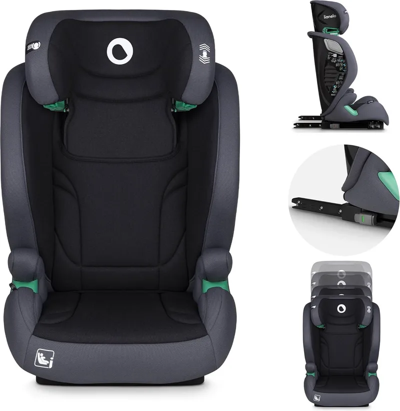 Igo i-Size Autostoeltje - ISOFIX - 100-150cm - Groep 2-3 - 15-36 kg - Memory Foam - Tri-Guard hoofdsteun - Verstelbare rugleuning - Afneembare bekleding - Universele pasvorm by Lionelo in Grijs – product photo