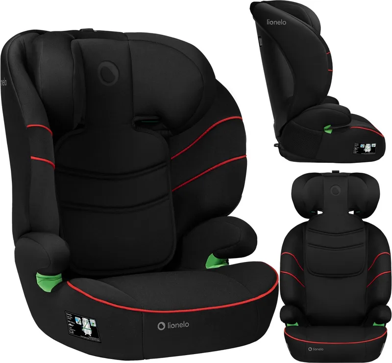 Lars i-Size Autostoeltje 100-150 cm – Autostoel Groep 2/3 – Voorwaarts (FWF) – Memory Foam Hoofdsteun – 10 Verstelbare Hoogtestanden – Brede Comfortzitting – Wasbare Bekleding – Past in Elke Auto van Lionelo in Zwart – productfoto