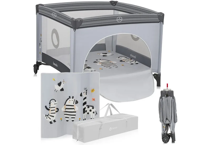 Laufgitter BONNIE (Set), Große Fläche, Seiteneingang, leicht klappbar, Transporttasche by Lionelo in Grau – product photo