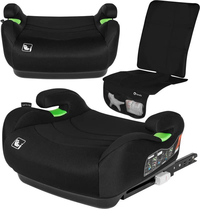 Luuk FIX i-Size - Zitverhoger + Beschermmat voor autostoel- ISOFIX - Autostoel Booster - 22-36 kg, 125-150 cm - Voorwaarts Gerichte Autostoel volgens i-Size R129 Norm - Brede en Comfortabele Zitting met Zacht EPE-schuim - Met Armleuningen by Lionelo in Zwart – product photo