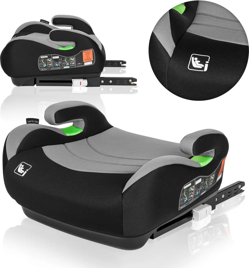 Luuk FIX i-Size - Zitverhoger - ISOFIX - Autostoel Booster - 22-36 kg, 125-150 cm - Voorwaarts Gerichte Autostoel volgens i-Size R129 Norm - Brede en Comfortabele Zitting met Zacht EPE-schuim - Met Armleuningen by Lionelo in Grijs – product photo