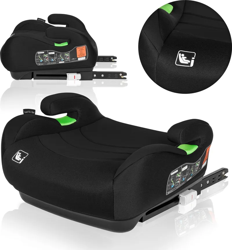 Luuk FIX i-Size - Zitverhoger - ISOFIX - Autostoel Booster - 22-36 kg, 125-150 cm - Voorwaarts Gerichte Autostoel volgens i-Size R129 Norm - Brede en Comfortabele Zitting met Zacht EPE-schuim - Met Armleuningen by Lionelo in Zwart – product photo