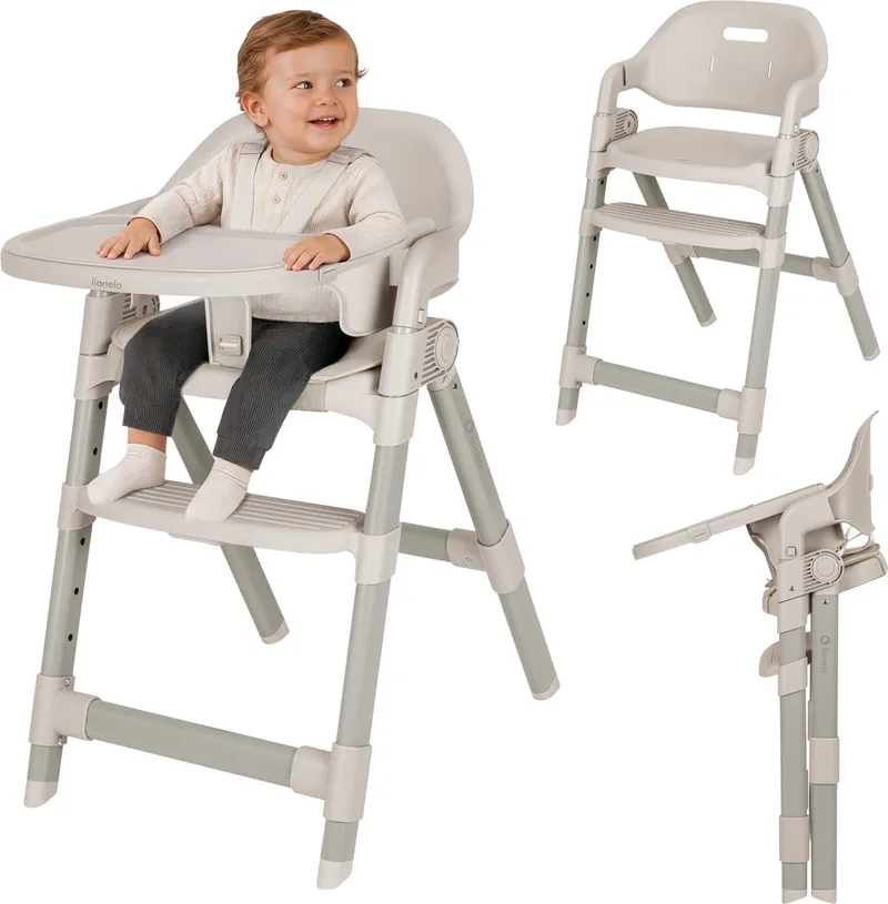 Matt Kinderstoel 3in1 – Meegroeiende Eetstoel van 6 Maanden tot 110 kg – Opvouwbaar – Verstelbare Zitting & Voetensteun – 5-Puntsgordel – Afneembare Tray – Compact Design – Kinderstoel voor Baby, Kind en Volwassene van Lionelo in Beige – productfoto