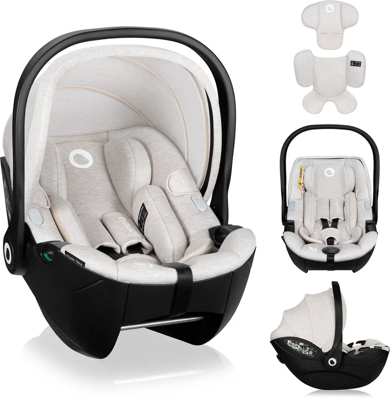 Moxie i-Size Baby Autostoeltje & Draagstoel 40-87 cm – Vanaf Geboorte – Achterwaarts (RWF) – ISOFIX Compatibel – Memory Foam – Bamboe Stof – Dri-Seat – Magnetische Gordels – Verstelbare Hoofdsteun by Lionelo in Beige – product photo