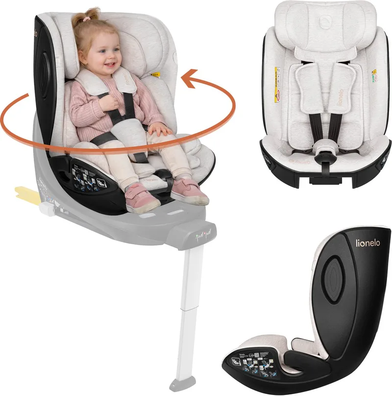 Moxie Next i-Size Autostoel 40–105 cm (0–4 jaar) – Modulair Moxie-systeem – RWF/FWF – 5-standen rugleuning – 8-voudige hoofdsteun – Bamboestof bekleding – SIP zijbescherming – Ventilatie – i-Size gecertificeerd by Lionelo in Beige – product photo