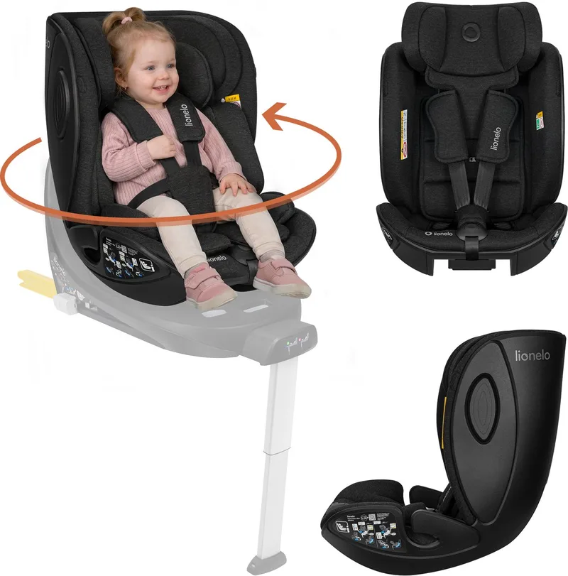 Moxie Next i-Size Autostoel 40–105 cm (0–4 jaar) – Modulair Moxie-systeem – RWF/FWF – 5-standen rugleuning – 8-voudige hoofdsteun – Bamboestof bekleding – SIP zijbescherming – Ventilatie – i-Size gecertificeerd by Lionelo in Zwart – product photo