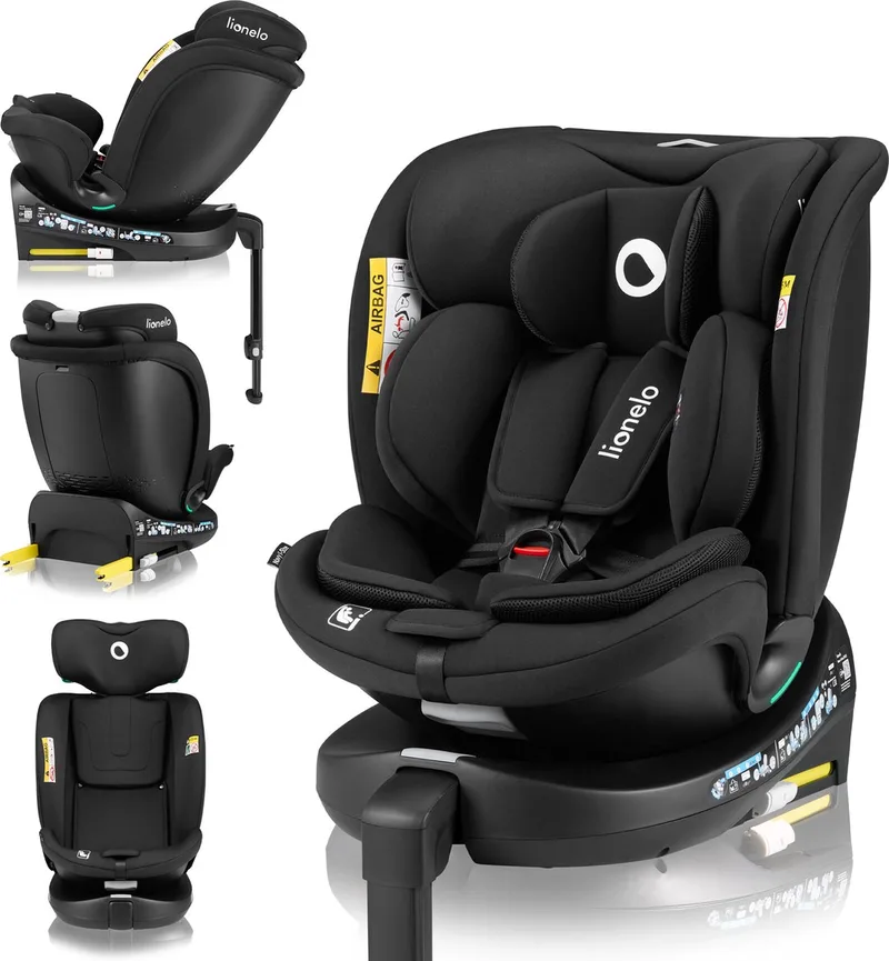 Navy i-Size Autostoel 40-150 cm - 360° Draaibare ISOFIX Autostoel - EasyTurn - Achterwaarts tot 105 cm - RWF & FWF - Verstelbare Rugleuning - Dri-Seat Ventilatie - R129 Goedgekeurd - Comfortabele Brede Zitting van Lionelo in Zwart – productfoto