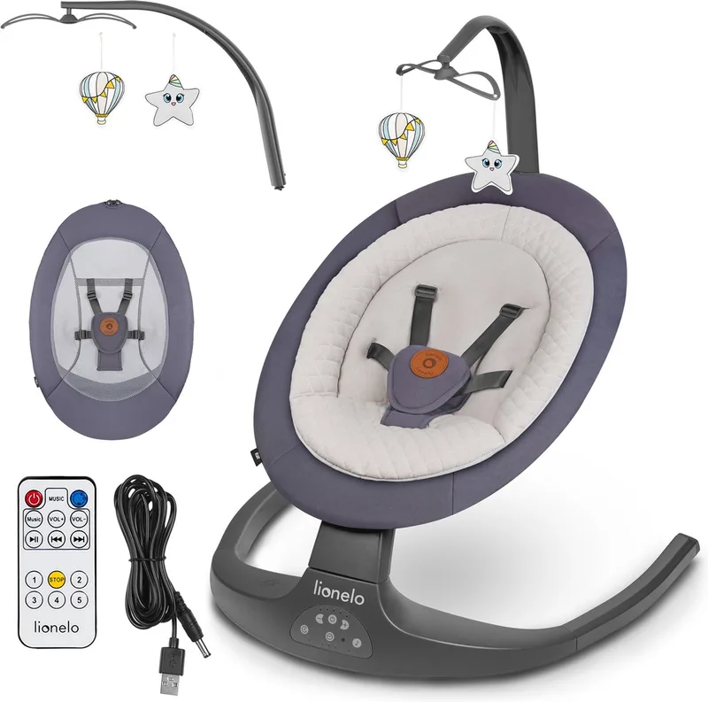 Ralf - Babyschommel Premium - 2in1 - 5 automatische schommelsnelheden - 0 tot 9kg by Lionelo in Grey Graphite – product photo