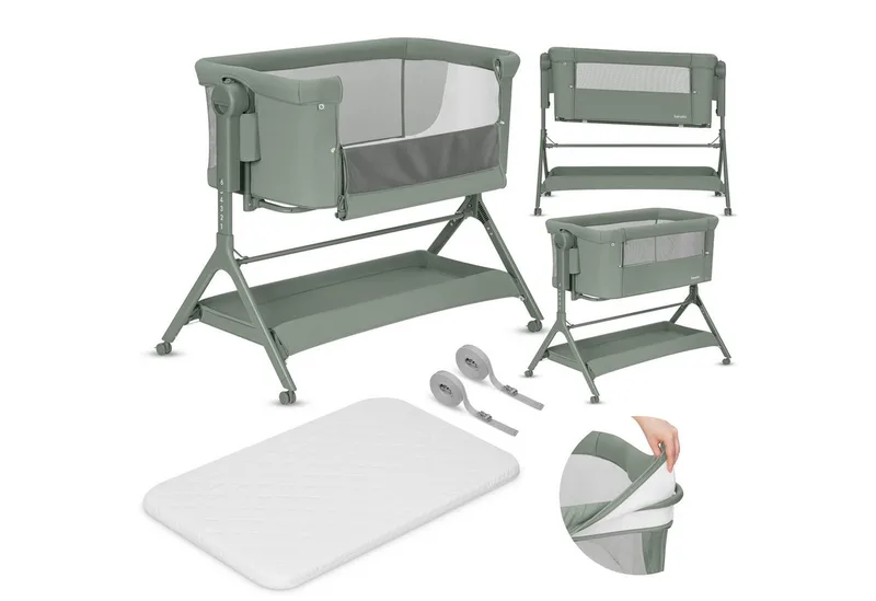 Reisebett LEONIE PLUS (Set, Set) SUPER Babytragetasche, Wiege, freistehendes Babybett de Lionelo en Grün – photo produit